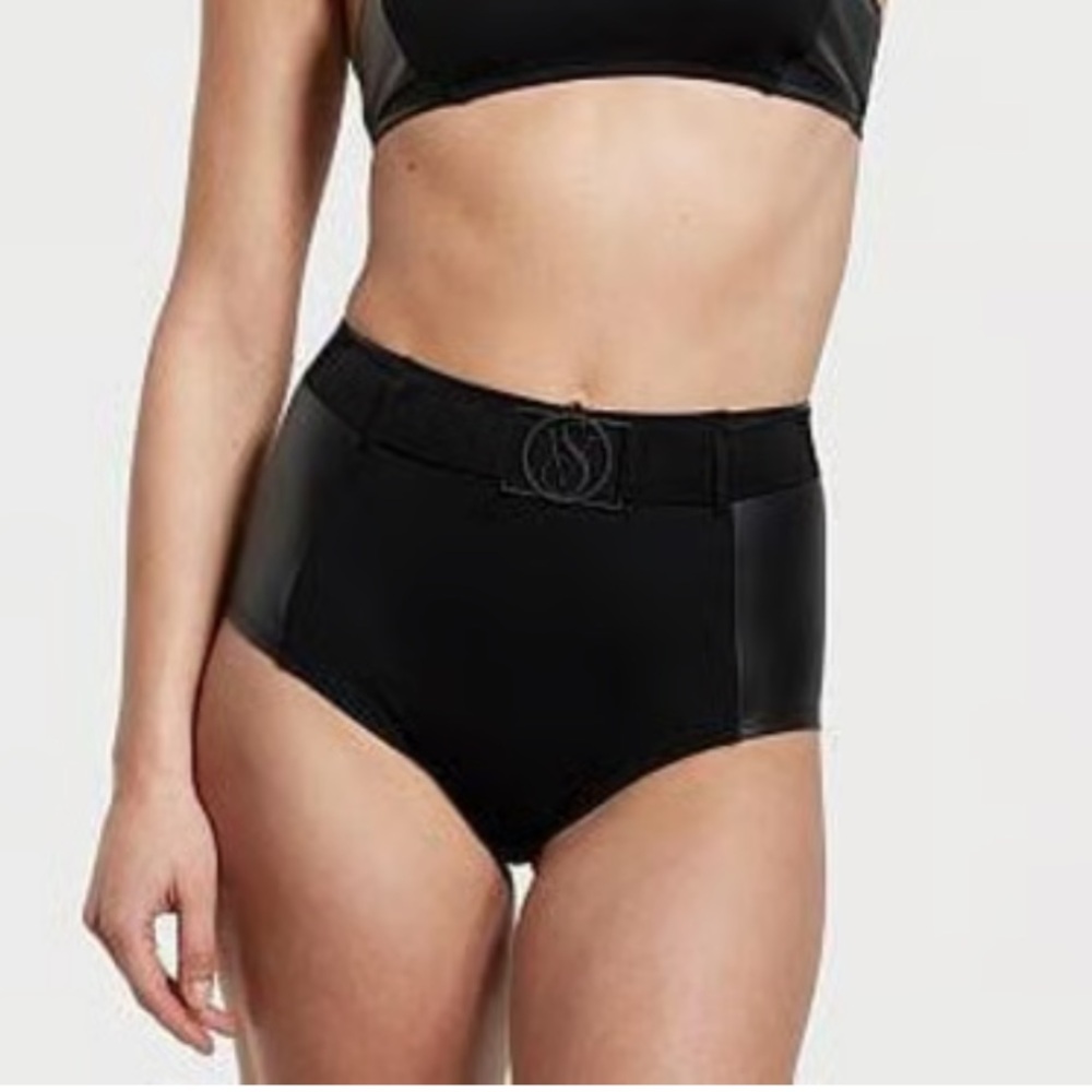 NWT Victoria’s Secret Black Faux Leather Boyshort Bikini Bottom